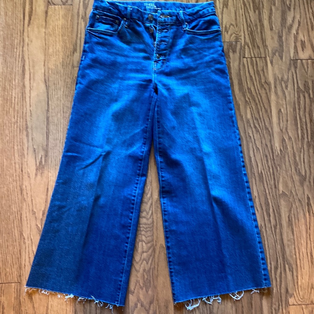 TIME and Tru wide leg cropped Jean with raw edge